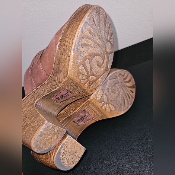 Born Brown Leather Braided Buckle Platform Slip -On Clog Size 9 - Picture 7 of 9